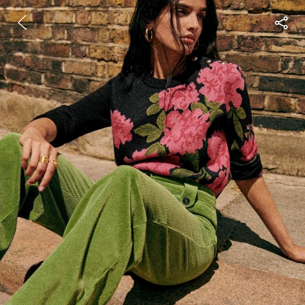 Sezane Elara 100% Merino Wool Floral Sweater